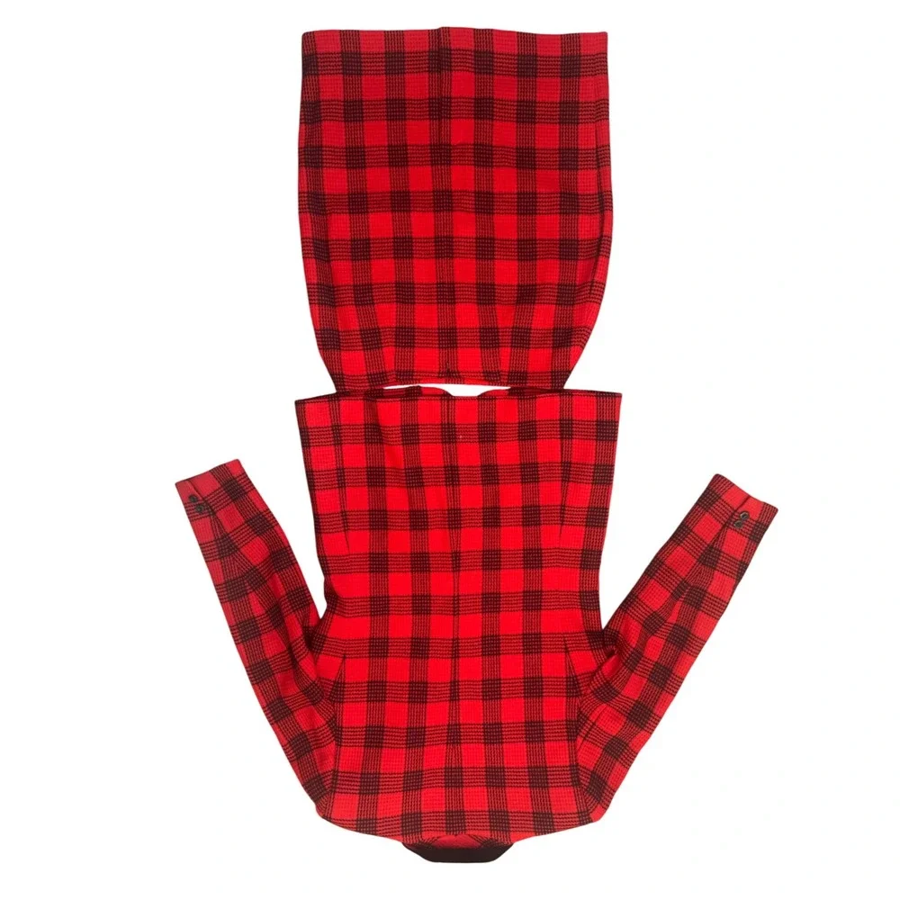 Vintage Focus-2000 Red Black Plaid Wool Skirt Suit Blazer Set Size 10 Retro - Picture 2 of 9